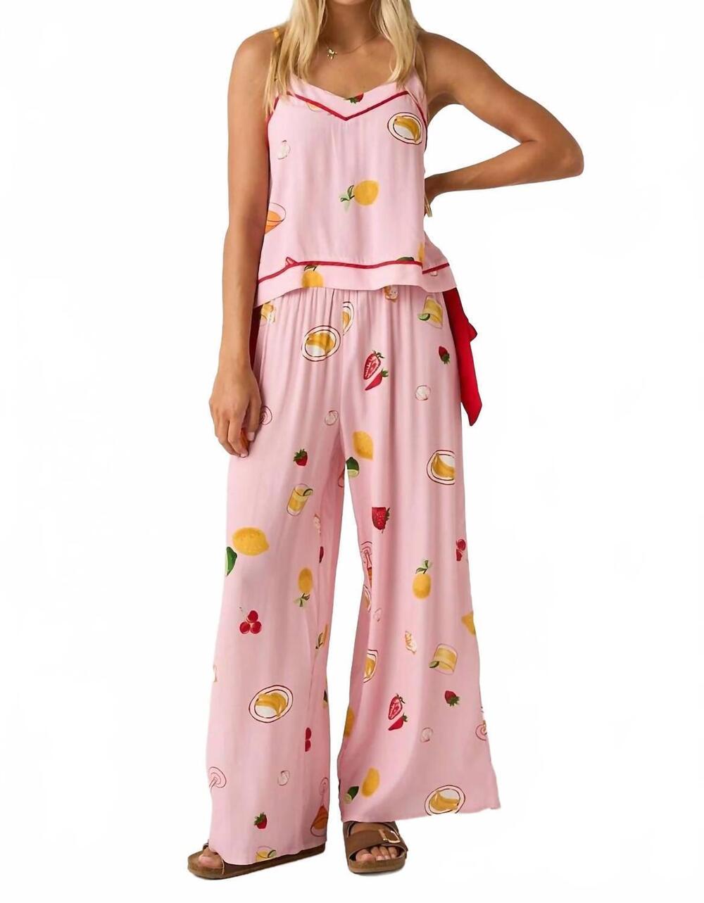 NEW MITTOSHOP fruit print cami and wide leg pants set in pink